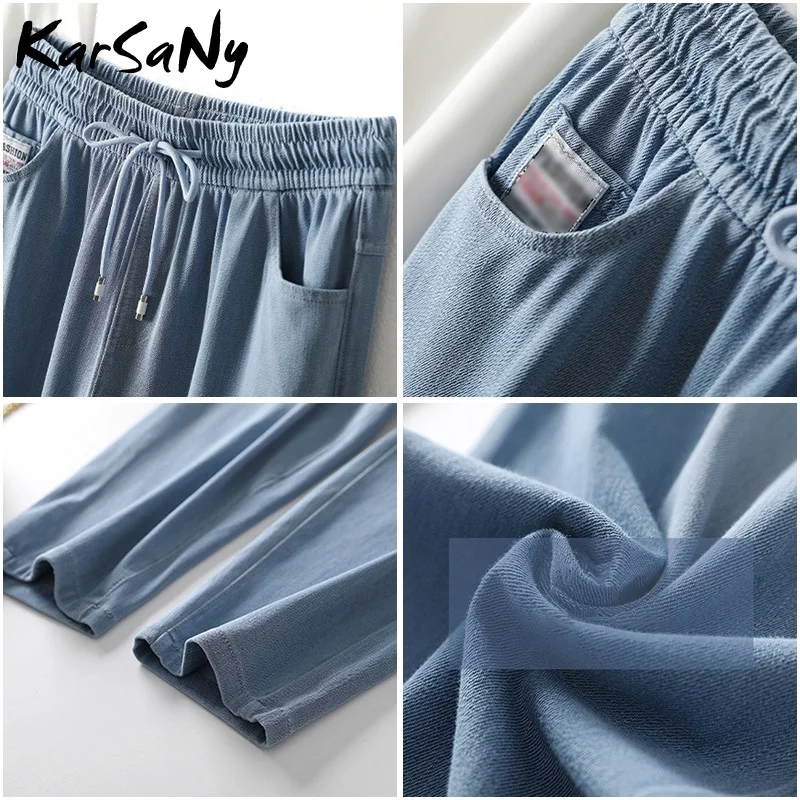 

Women Summer Harem Jeans High Waist Thin Denim Pants For Women Summer Vintage Light Blue Silk Jeans Woman 2021 Denim Trousers