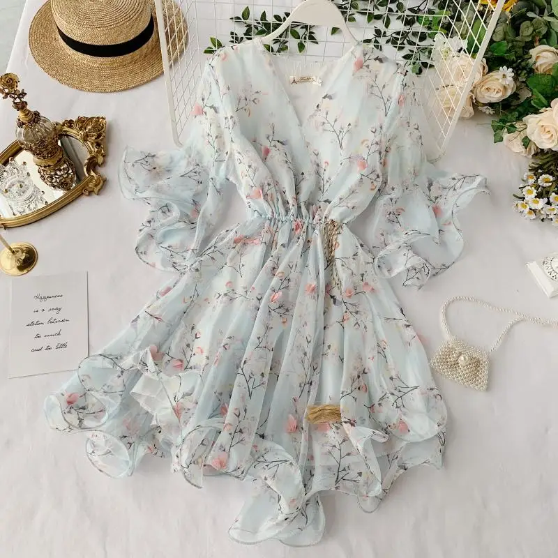 2019 новые модные женские платья сплошное шифоновое платье с цветочным принтом