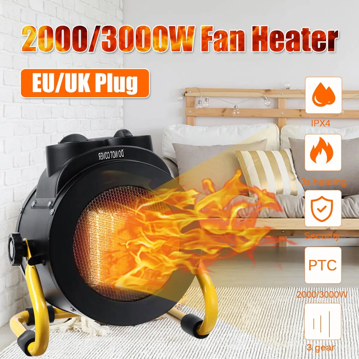 

2000W 3 speed Electric Heater Home Mini Fan Heater Home Heating Electric Warm Air Fan Office Room Handy Air Heater Warmer Fan