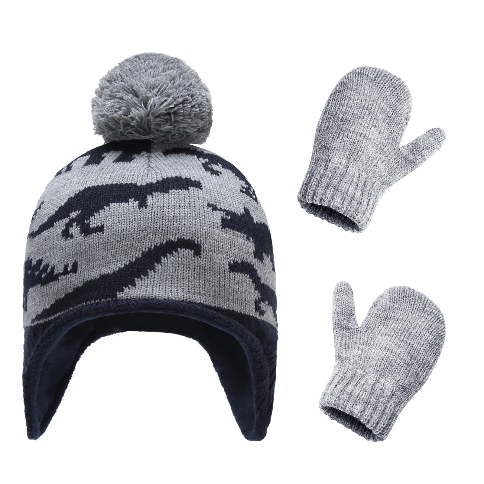 

Шапка-бини вязаная унисекс с меховыми шариками, на осень/зиму