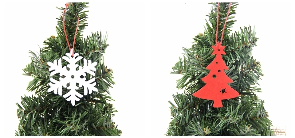 6PCS DIY White&Red Snowflakes Christmas Wooden Pendants Ornaments For Xmas Tree Ornaments Christmas Party Decorations Kids Gift