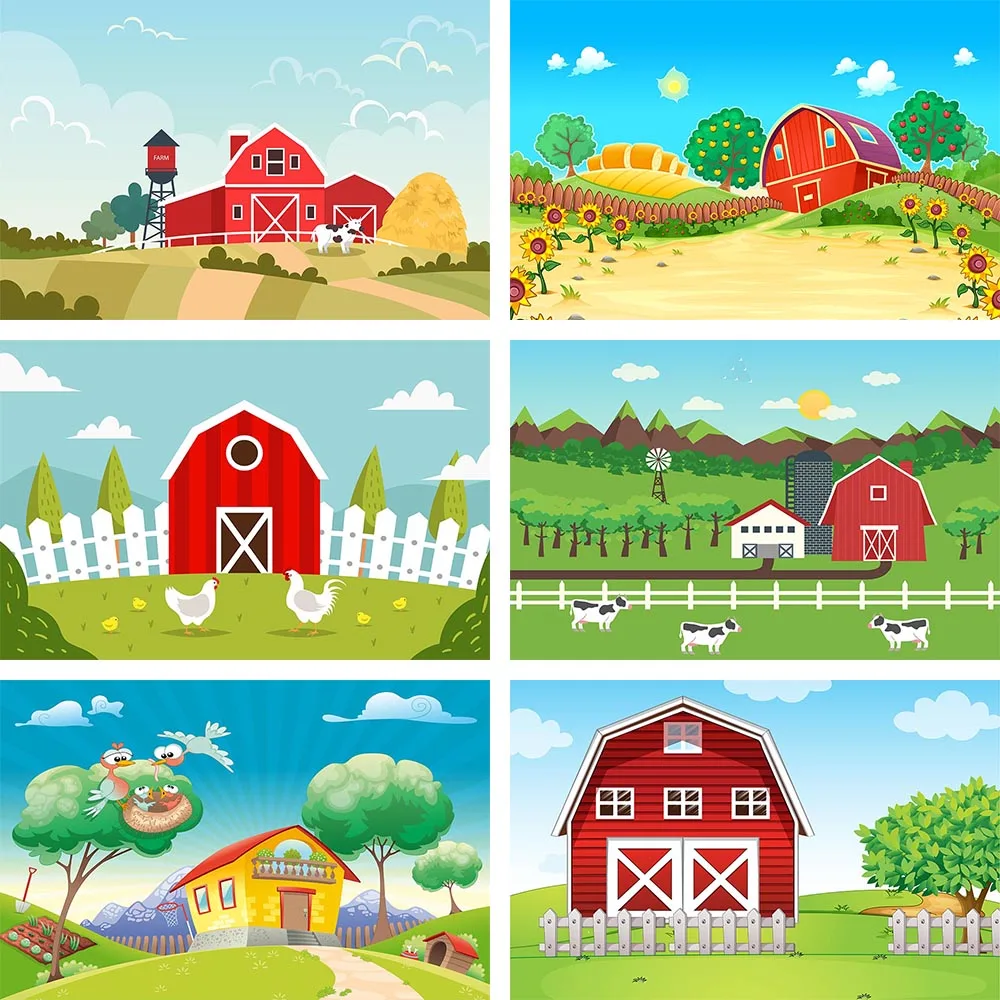 

Фон Avezano для фотосъемки с изображением фермы, зеленая трава, красный дом, коровы, голубое небо, ребенок, день рождения, портретный фон, реквиз...