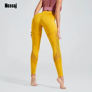 Женские леггинсы из спандекса, однотонные бесшовные джеггинсы для фитнеса, трикотажные облегающие леггинсы из сетчатого материала, одежда для фитнеса, 15%