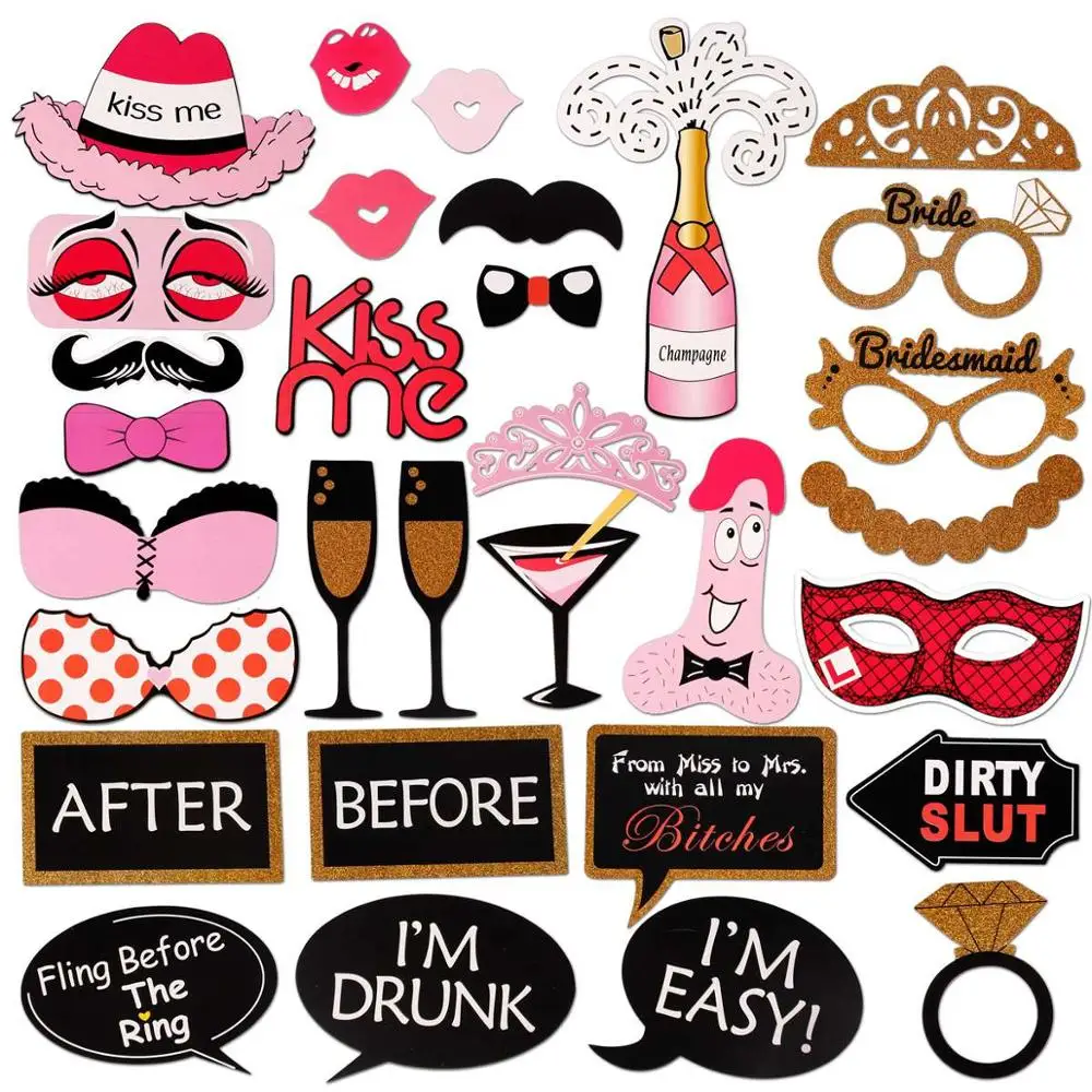 31pcs photoprops QIFU, розовое золото, Декор, для команды, для невесты, для вечеринки, аксессуары для девичника, свадебные украшения, девичник, вечерние аксессуары - Цвет: 31pcs photoprops