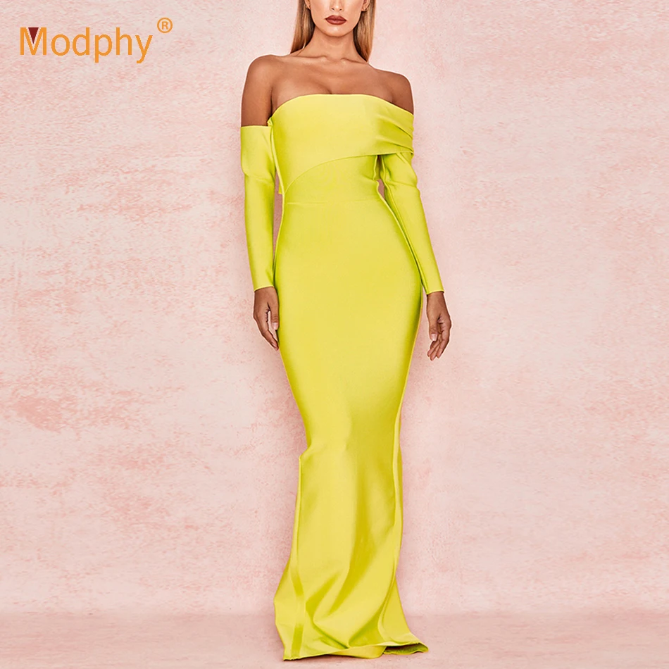 2019 зимние новые женские пикантные желтые длинные Бандажное платье с длинным