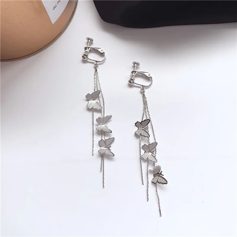 Длинные серьги бабочки с кисточками в Корейском стиле|Серьги-подвески| |