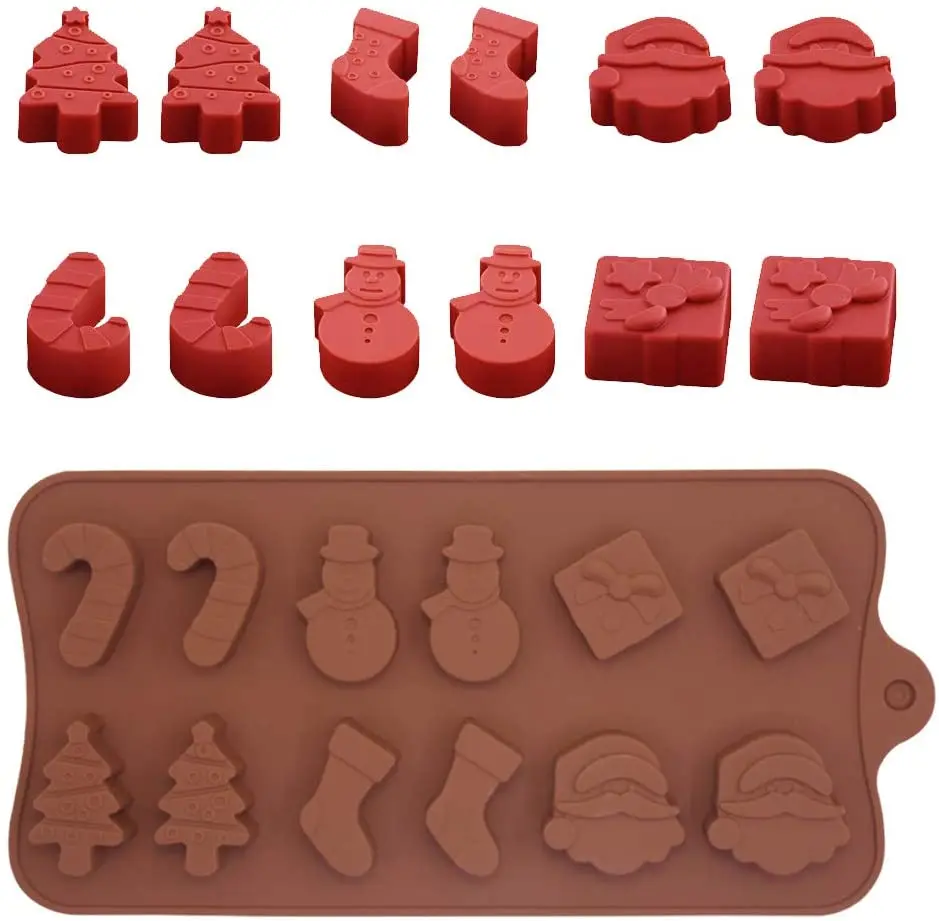 

Christmas Silicone Mold Chocolate Molds Jelly Molds Candy Molds Trays with Shapes of Snowman Socks for Christmas Baking Tool