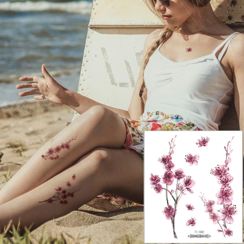 Цветок сливы временная искусственная нога Женский дизайнерский карнавал