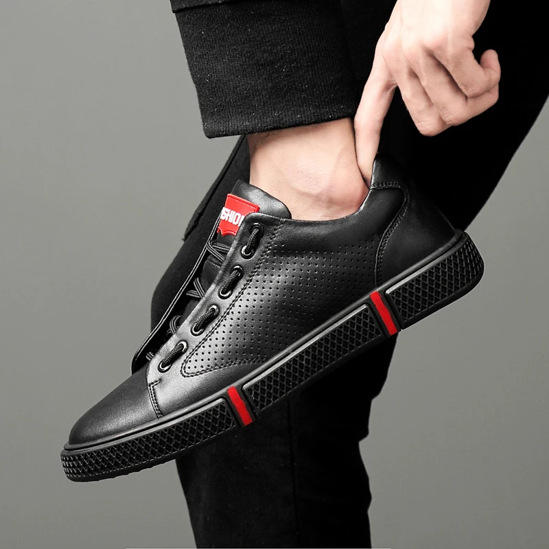 

men Genuine Leather Shoes Men Flats Fashion Men's Casual Shoes outdoor summer hole Brand Man Soft Comfortable Lace up shoes L5