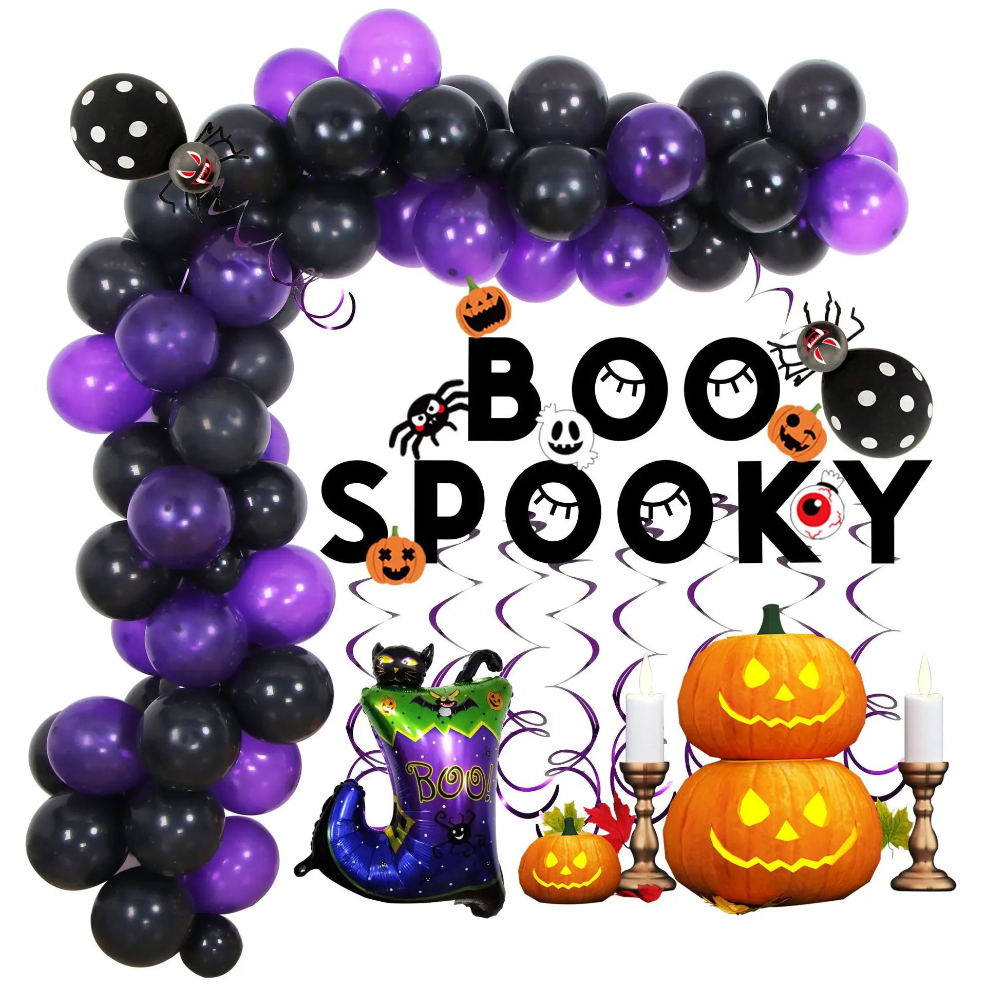 

Halloween Balloon 10 Inch Latex Balloon Aluminum Film Latex Combination Arrangement Halloween Party Decorative Balloon Set