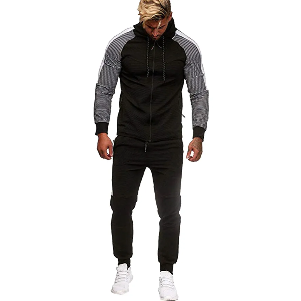 Мужская спортивная одежда осенняя толстовка с капюшоном и карманом комплект из