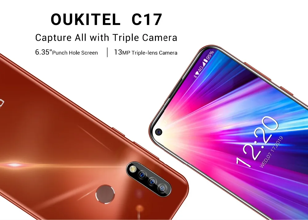 OUKITEL C17 Тройная задняя камера 6,35 дюйма Android 9,0 смартфон MT6763 3 Гб 16 Гб отпечаток пальца для лица ID 3900 мАч мобильный телефон