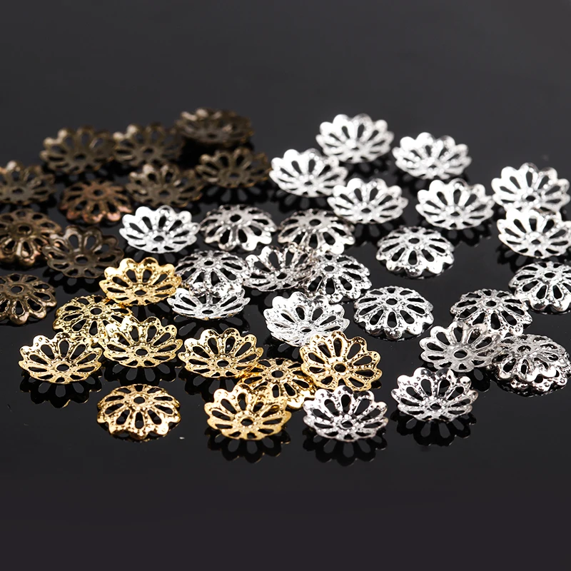 

Колпачки для бусин XINYAO, 100 шт./лот, полые, с цветами, фурнитура, золотые, серебряные, бронзовые, Родиевые, для изготовления ювелирных изделий