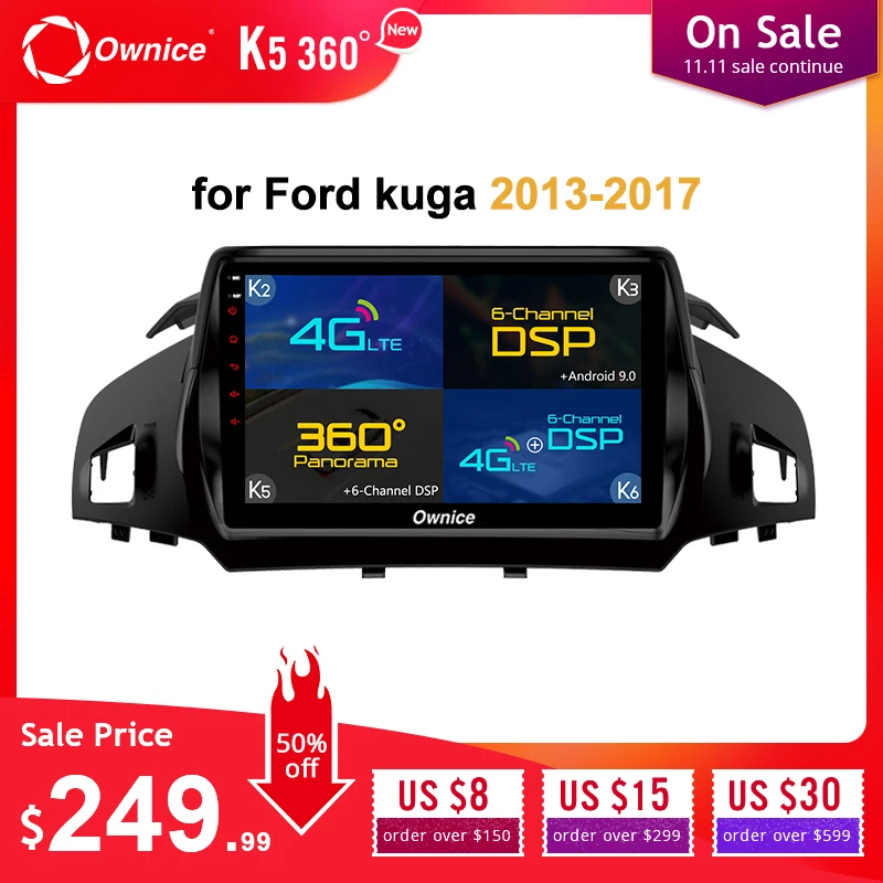 Ownice K1 K2 K3 K5 K6 Восьмиядерный Android 9,0 автомобильный Радио плеер gps Navi для Ford Kuga 2013- 4G LTE DSP 360 Panorama