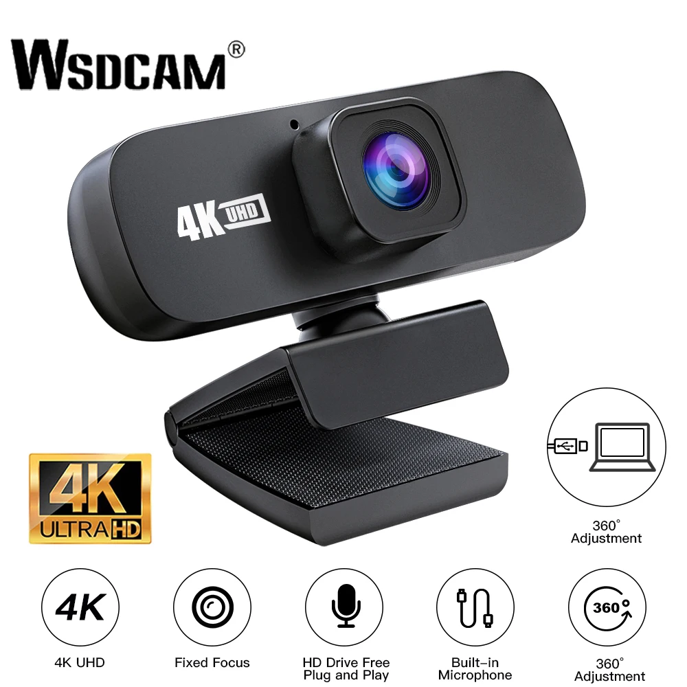 WSDCAM Full HD Веб-камера 4K с микрофоном 2K Компьютерный компьютер PC Web Cam Rotatableatable 1080P Камеры для ноутбука Настольный видеокамера Вызов YouTube Web C…