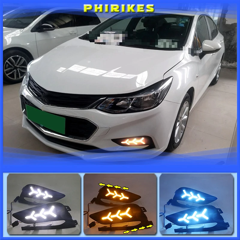 

Светодиодные дневные ходовые огни для Chevrolet Cruze 2016 2017 2018, 2 шт., динамические желтые Сигналы поворота с реле, водонепроницаемые Автомобильные дневные ходовые огни 12 В