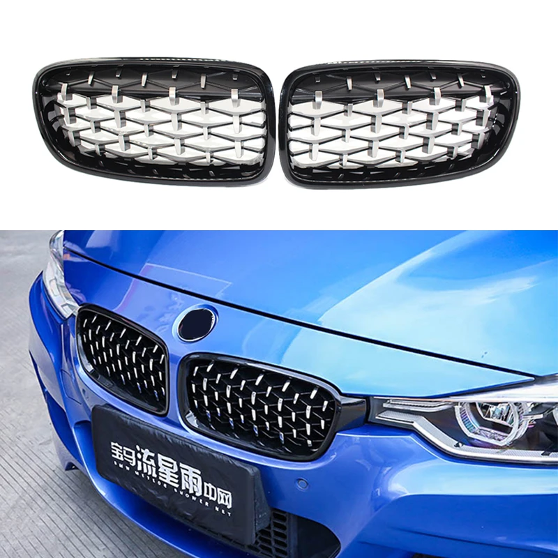 

A Pair Chrome Diamond Kidney Grilles Meteor Style Front Bumper For BMW 3 Series F30 F35 F31 2012-2018 Car Styling Accessories