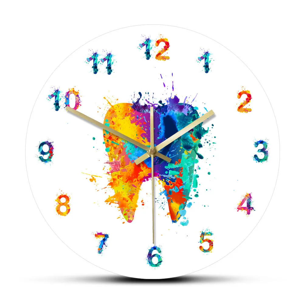 

Watercolour Tooth Painting Print Wall Clock Clinic Wall Art Non Ticking Wall Watch Orthodontist Dentist