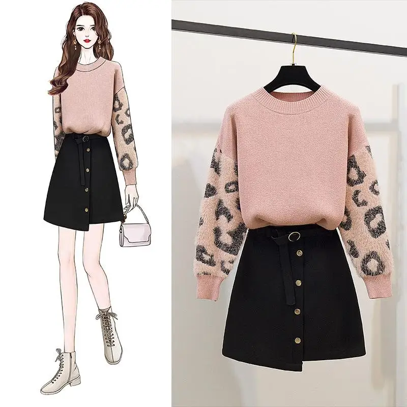 ICHOIX/милый студенческий костюм Женский комплект 2 шт. зимний черная мини юбка из