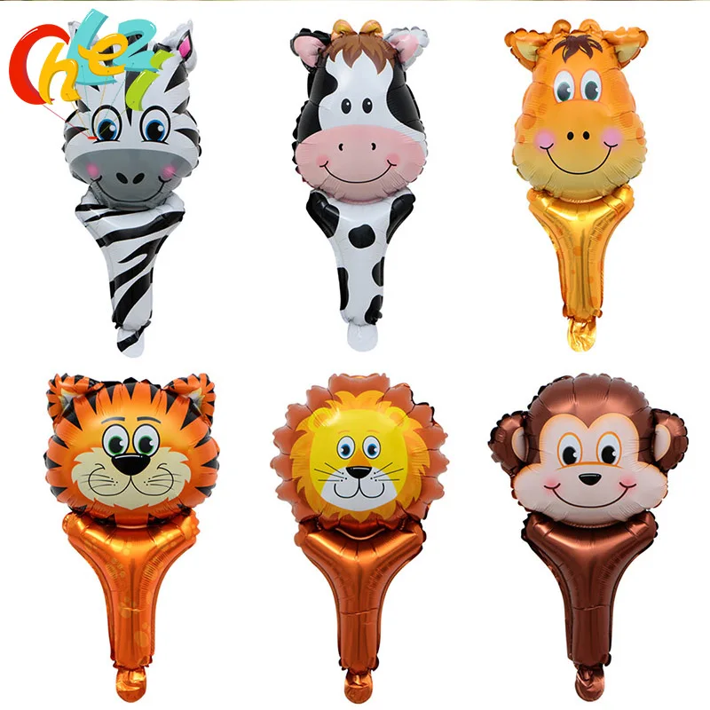 50Pcs/Lot Handheld Animal Head Foil Balloons Tiger Lion Inflatable Air Ballon Jungle Birthday Party Decorations Kids Toys Globos - купить по