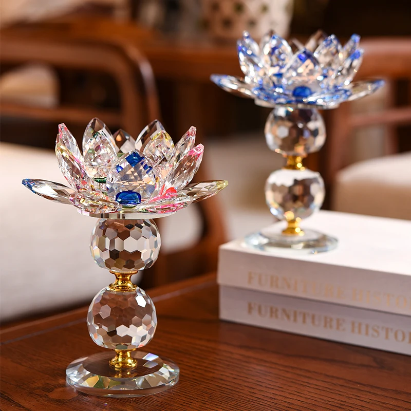 

Хрустальный стеклянный подсвечник в виде цветка лотоса, подсвечник для чая, буддийский подсвечник на день рождения, украшение для дома ZP50ZT