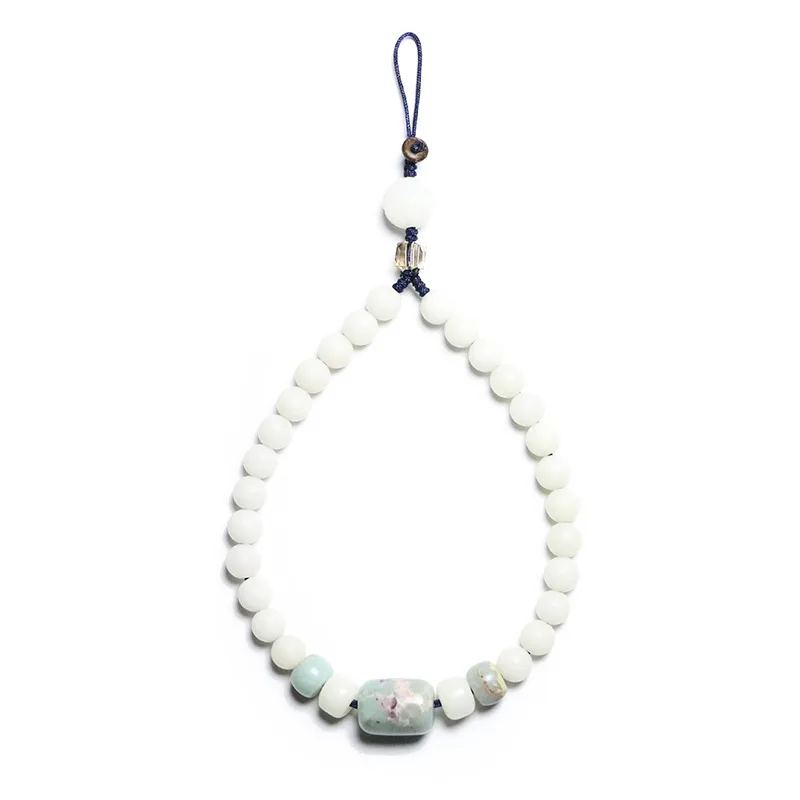 

Handmade original design white jade Bodhi mobile phone lanyard single circle detachable short phone hanging chain anti-lost