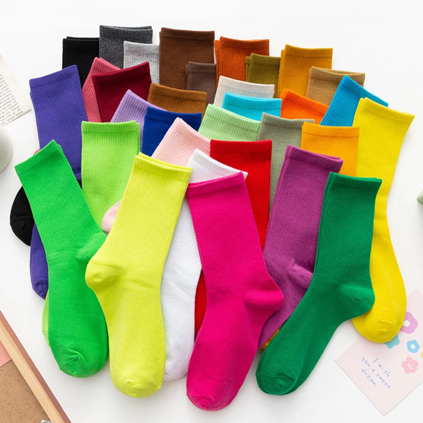 

3PCS women's socks solid color socks trendy fashion pure cotton non-slip breathable sweat-absorbent tube socks for young girls