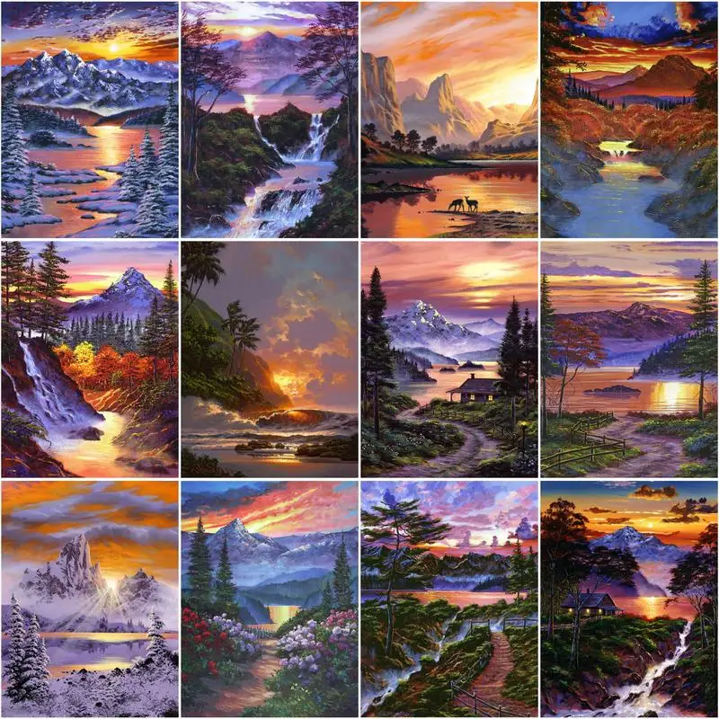 

CHENISTORY Frame Picture Diy Oil Painting By Numbers Sunset Landscape Acrylic Wall Art Home Decors Coloring By Numbers Diy Gift