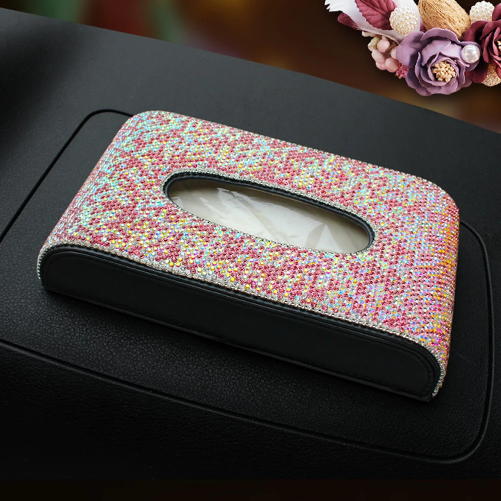 Блестящие розовые кристаллы Автомобильная ТКАННАЯ коробка высокого класса Для