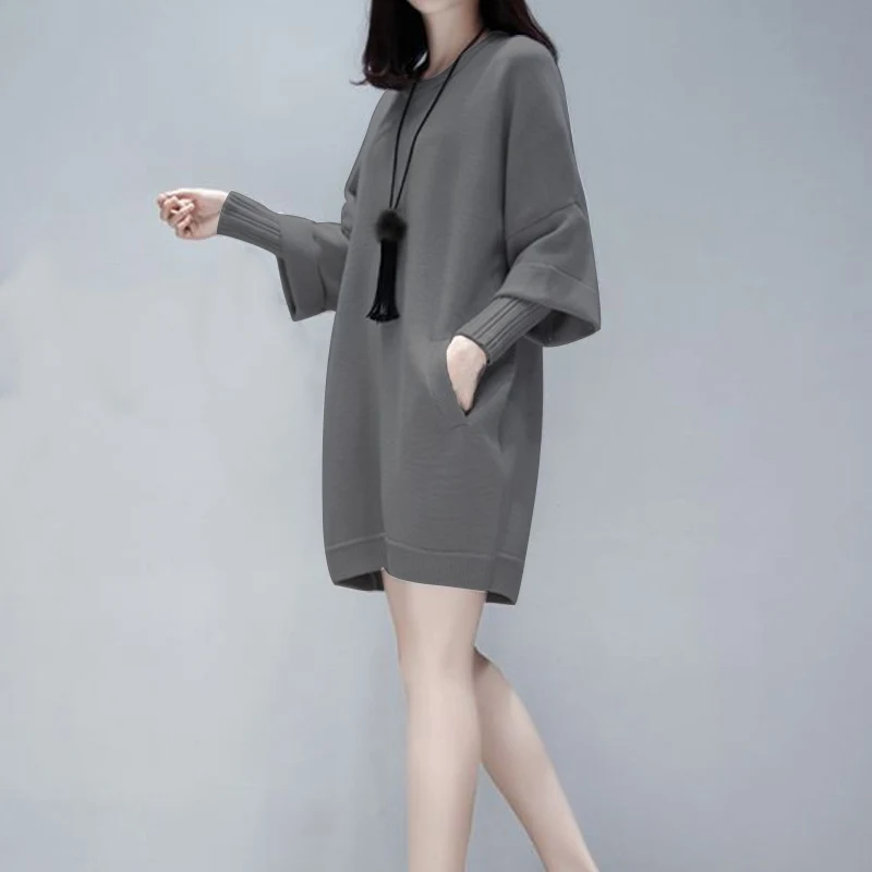 Женское осеннее платье-свитер из двух частей с круглым вырезом и длинными