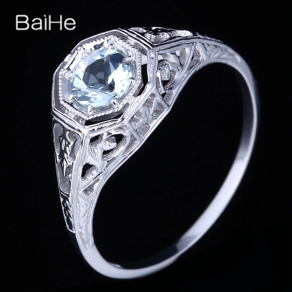 BAIHE Solid 14K White Gold Pear Aquamarine Ring Lady Men Women Classic Fine Jewelry Aquamarin-Ring Аквамариновое кольцо |