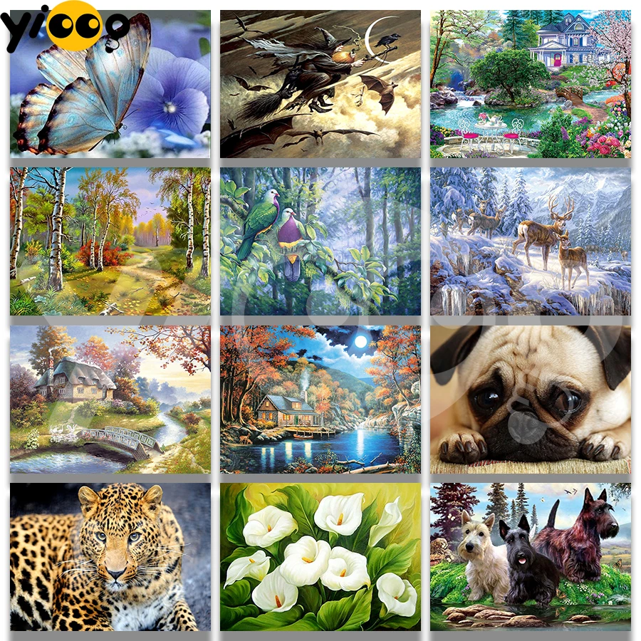 

Full Square/Round Diamond Embroidery Butterfly Wizard Villa Bulldog Leopard 5D Diamond Painting Rhinestone Mosaic Decor Gift