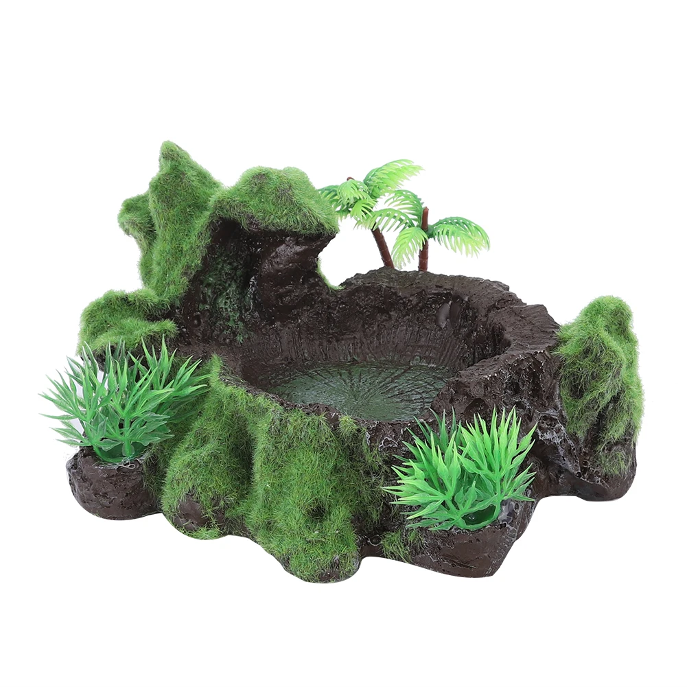 

ZR-012 Resin Simulation Plants Fish Tank Lizard Reptile Feeding Bowl Tortoise Food Water Feeder Suitable For Small Reptile