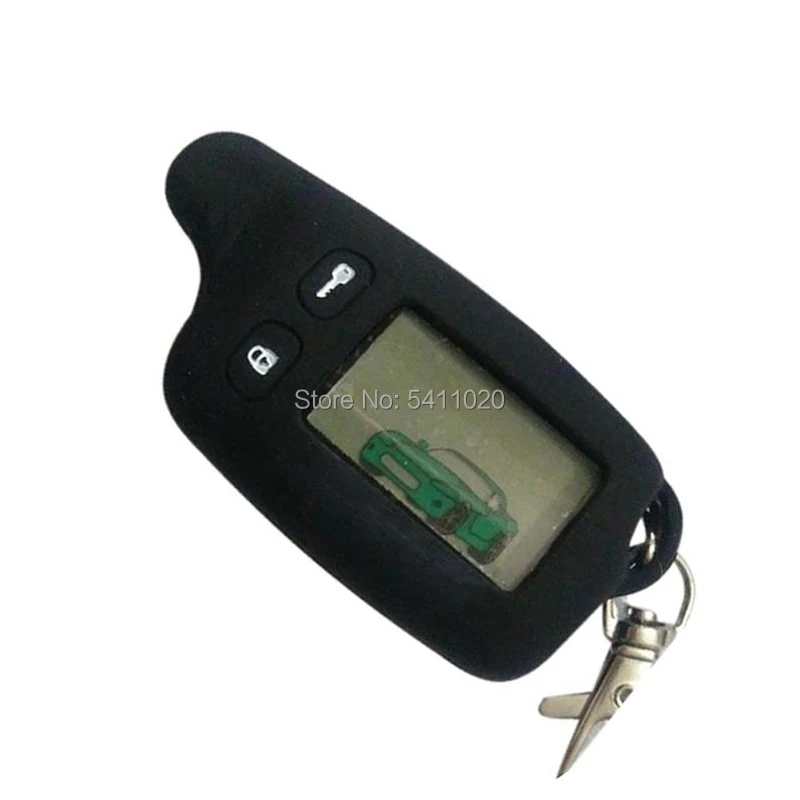 

Russian TW 9010 LCD Remote Control Keychain + Silicone Case Body Cover For Two way car alarm system Key Tomahawk TW-9010 TW9010