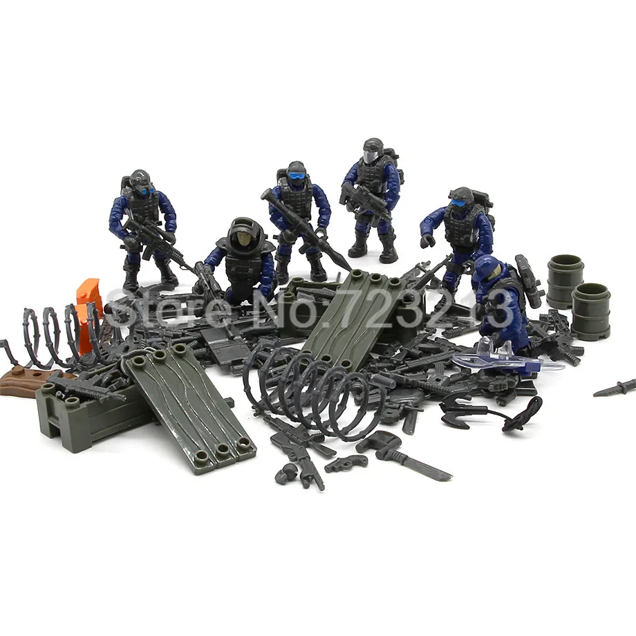 

6pcs Military Action Soldier Set Figure Toy with Weapon Assembly SWAT Police Doll Figurine Model Building Toys
