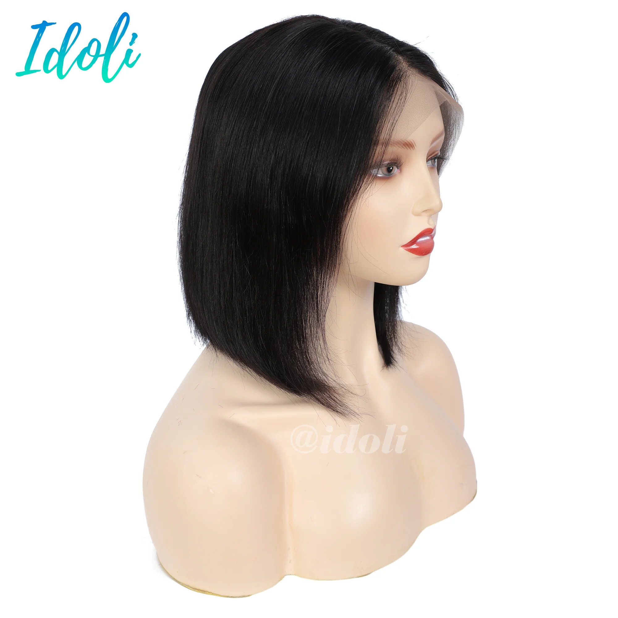 Короткий парик из кружева 13*4 перуанских человеческих волос Remy 150% прямой спереди