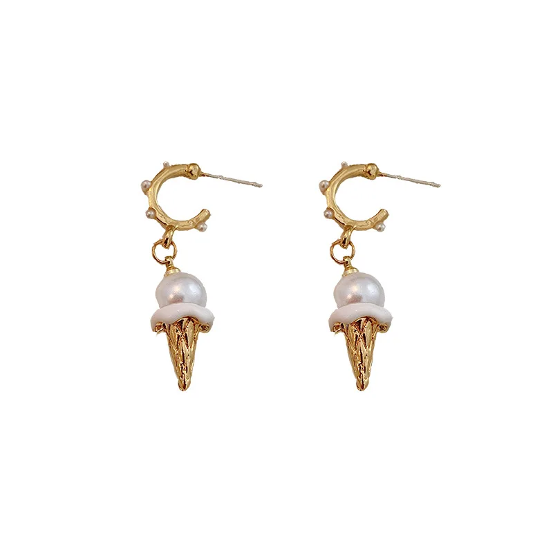 XIALUOKE Lovely Tassel Small Brittle Cone Ice Cream Pendant Earrings For Women Fashion Geometric C Pearl Earrings Party Jewelry images - 6