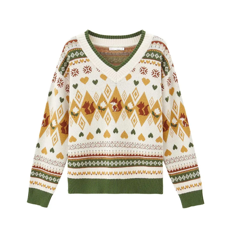 

INMAN Autumn Winter Vintage Sweater Retro V-neck Loose Long-sleeved Outer Pullover