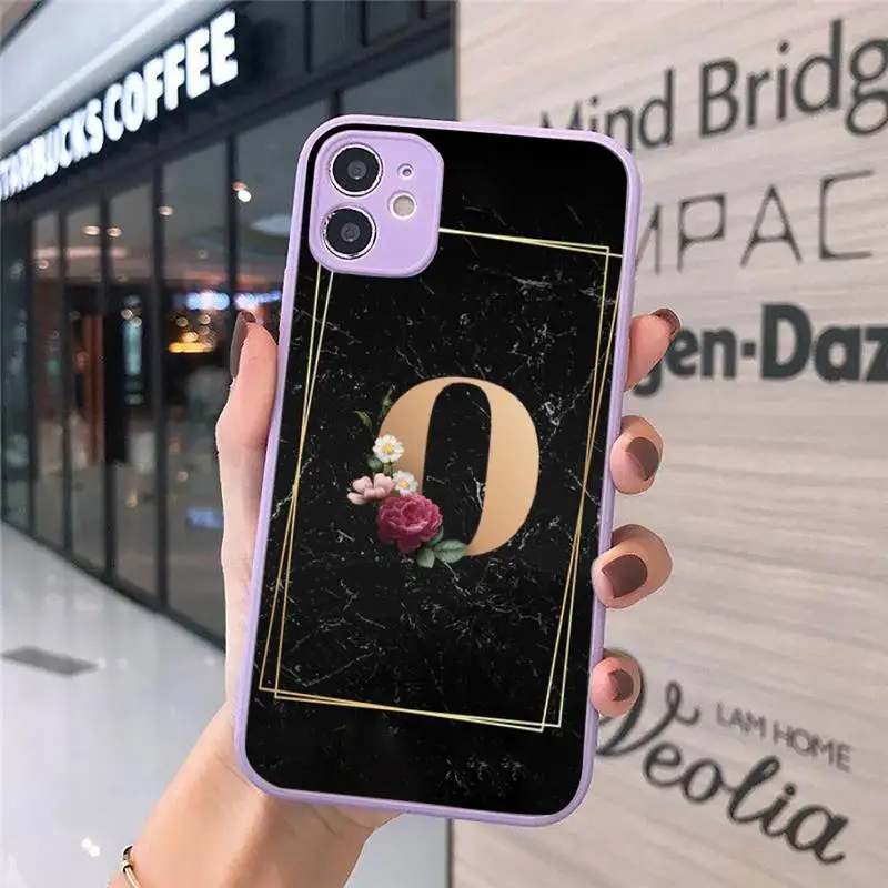 

Fashion Tides Rose flower Letter Phone Case Matte transparent For Purple iPhone 12 Mini 11 Pro XR XS Max 7 8 Plus X Back Cover
