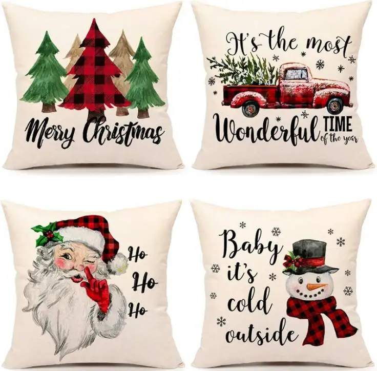 

Рождественские наволочки, рождественские украшения, красные, черные пледы, декоративная подушка, наволочка для рождественской елки, грузов...