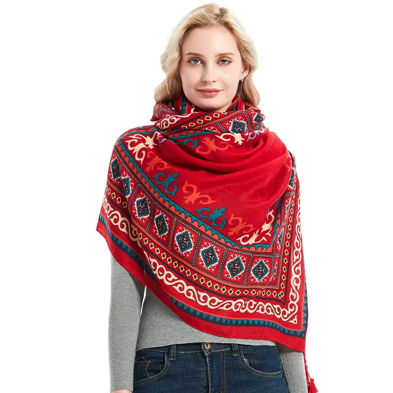 

Brand Retro Ethnic Travel Sun Cotton and Linen Thin Scarf 100*180cm Shawl Spain Fashion Print Soft Scarves Summer Beach Hijab