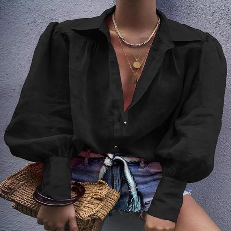 Женская Офисная Повседневная рубашка с рукавом-фонариком рабочая одежда