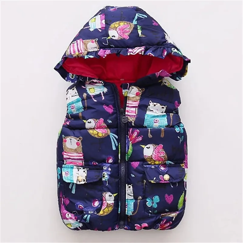 Детский жилет с принтом для девочек и плотный теплый капюшоном изображением мыши