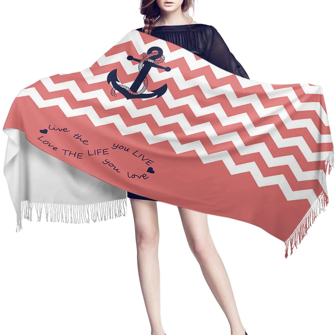 Рябь Якорь ЛЮБОВЬ Бесконечность розовые женские кашемировые шарфы с кисточкой