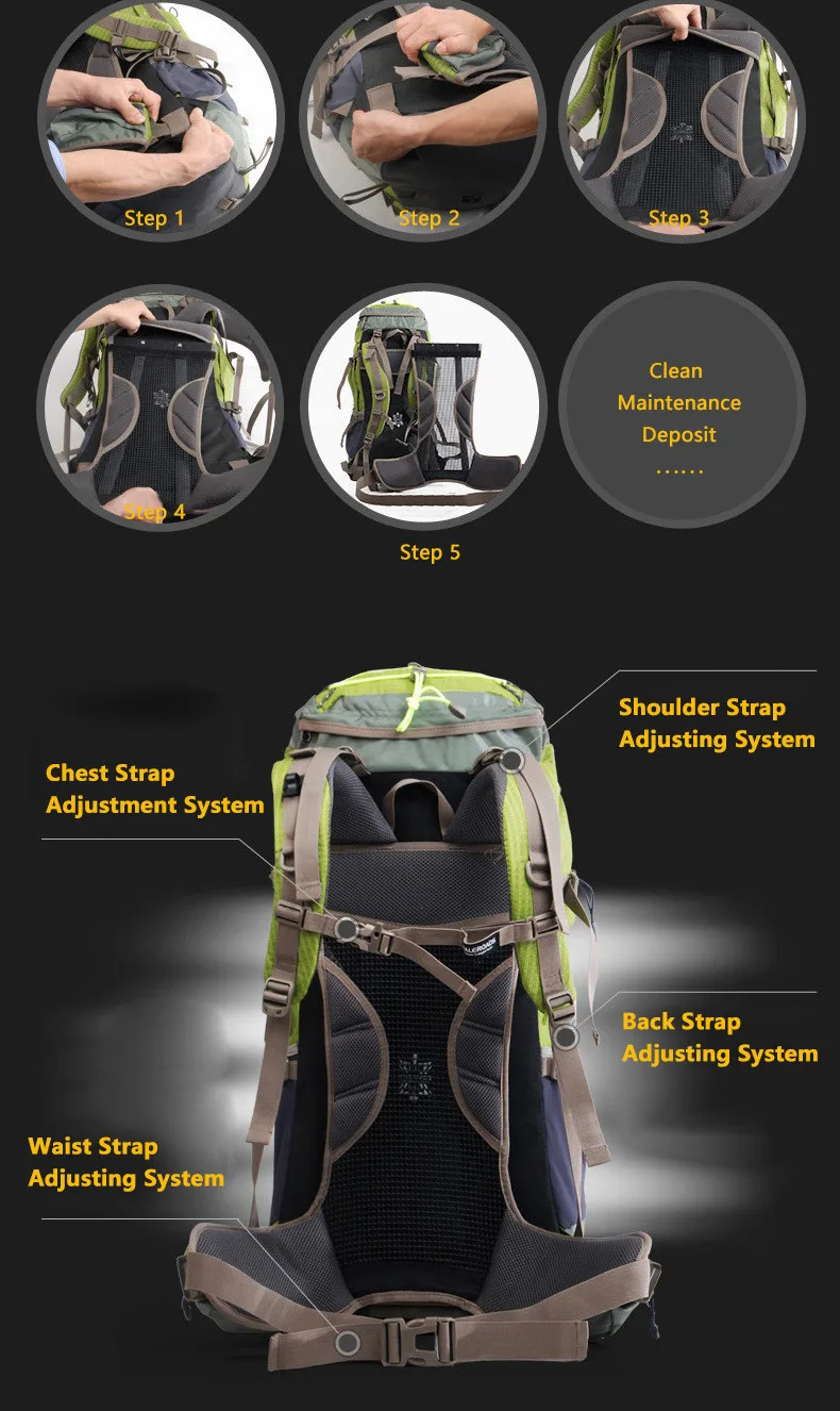 Maleroads 60L альпинистская сумка, открытый спортивный рюкзак, водонепроницаемый нейлоновый рюкзак, сумка с дождевиком, для походов, кемпинга, велосипеда