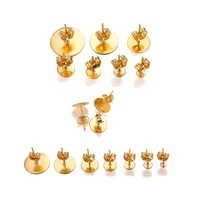 20pcslot 3 12mm gold stainless steel earring studs base pins blank base settings with back stopper plug for diy jewelry making