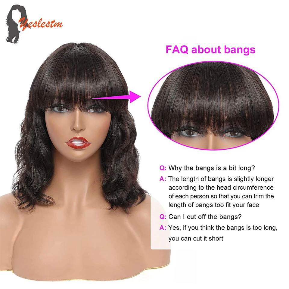 Человеческие волосы Yeslestm Boby волнистые Боб с челкой короткие бразильские