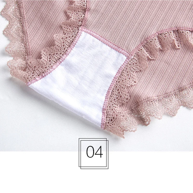ROMEWEAR Ребристое хлопковое кружевное нижнее белье трусики милые Однотонные трусы