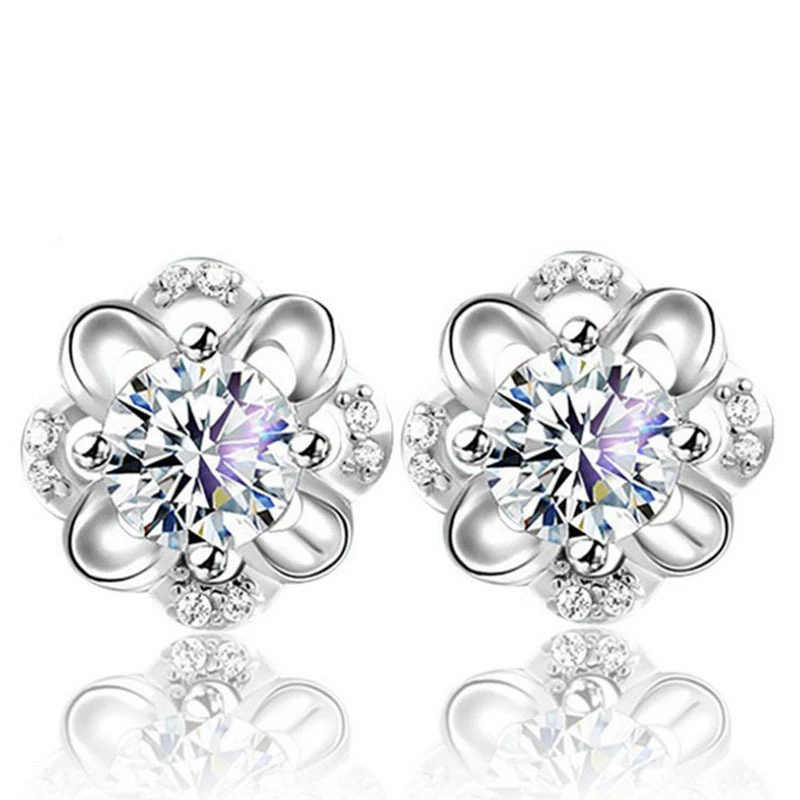 

Karopel Fashion Stud Earring for Women Luxury Crystal Flower Design Earrings 925 Sterling Silver Color Jewelry Women Accessories