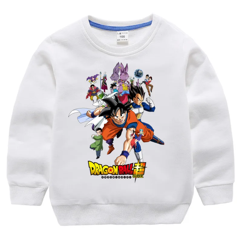 T102A-white Детские хлопковые толстовки с капюшоном с принтом «Dragon Ball Z super son goku», хлопковый пуловер для девочек, топы для маленьких мальчиков, осенняя одежда - Цвет: T102A-white
